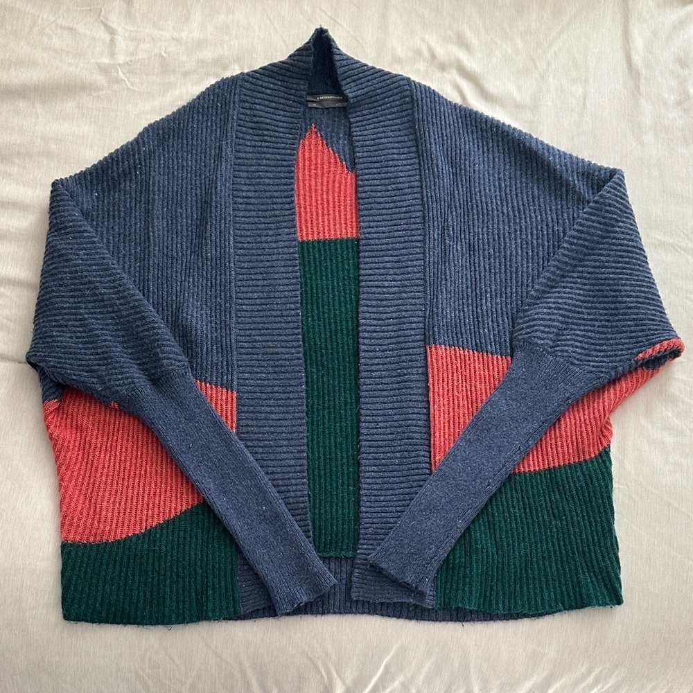 Anthropologie Colorblock Ribbed Wool Cardigan Sweater